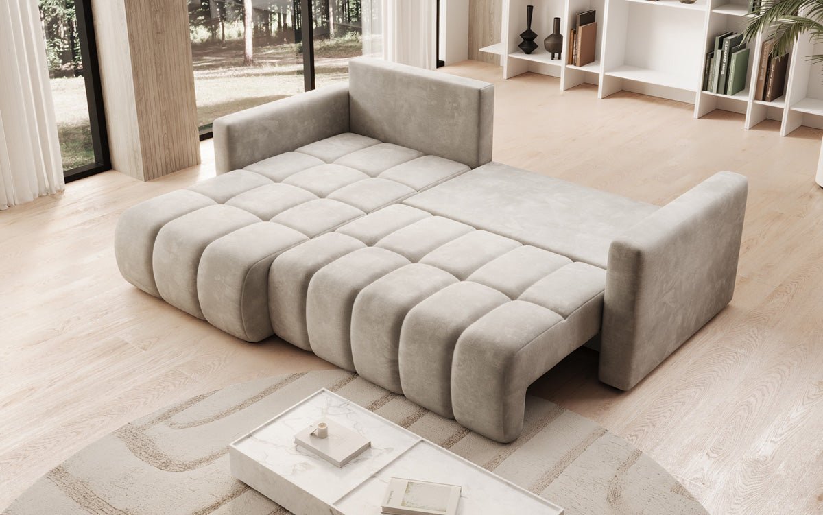Designer Sofa Beatrice L mit Schlaf- und Klappfunktion in Samt