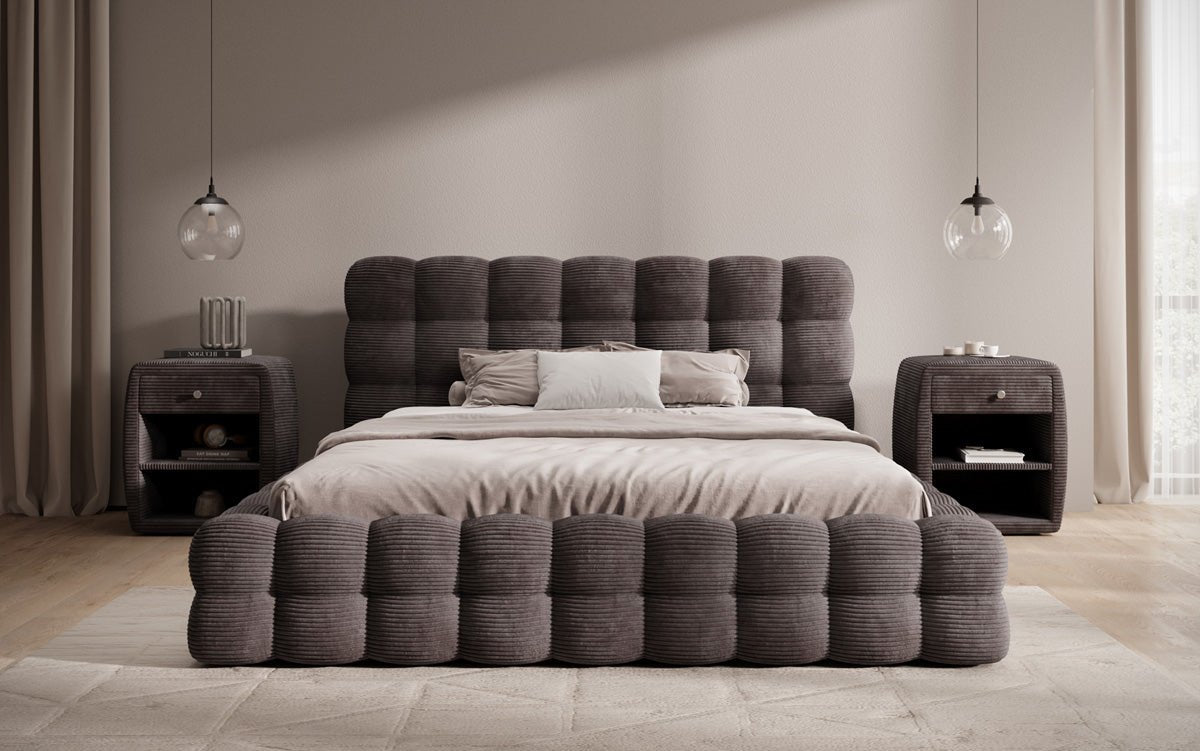Designer Upholstered Bed Calimo in Corduroy with Storage Space