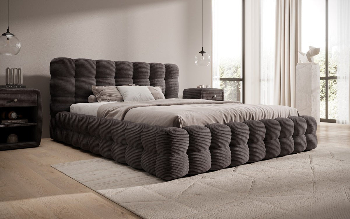 Designer Upholstered Bed Calimo in Corduroy with Storage Space