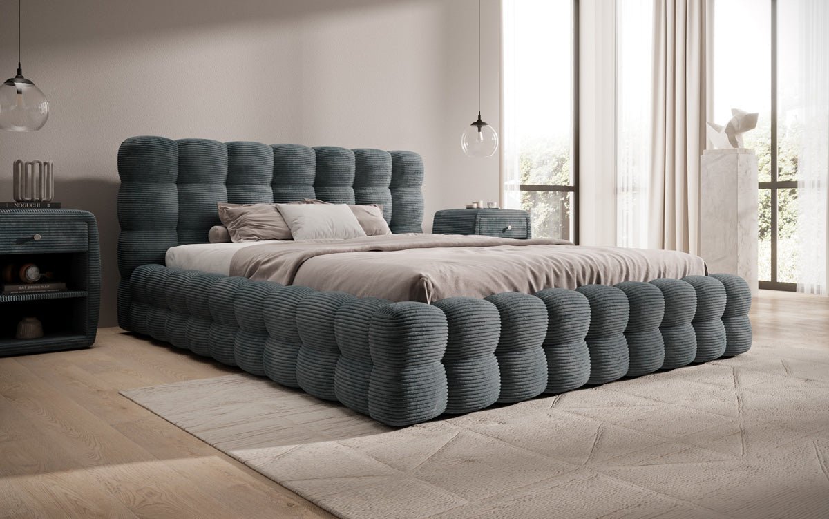 Designer Upholstered Bed Calimo in Corduroy with Storage Space