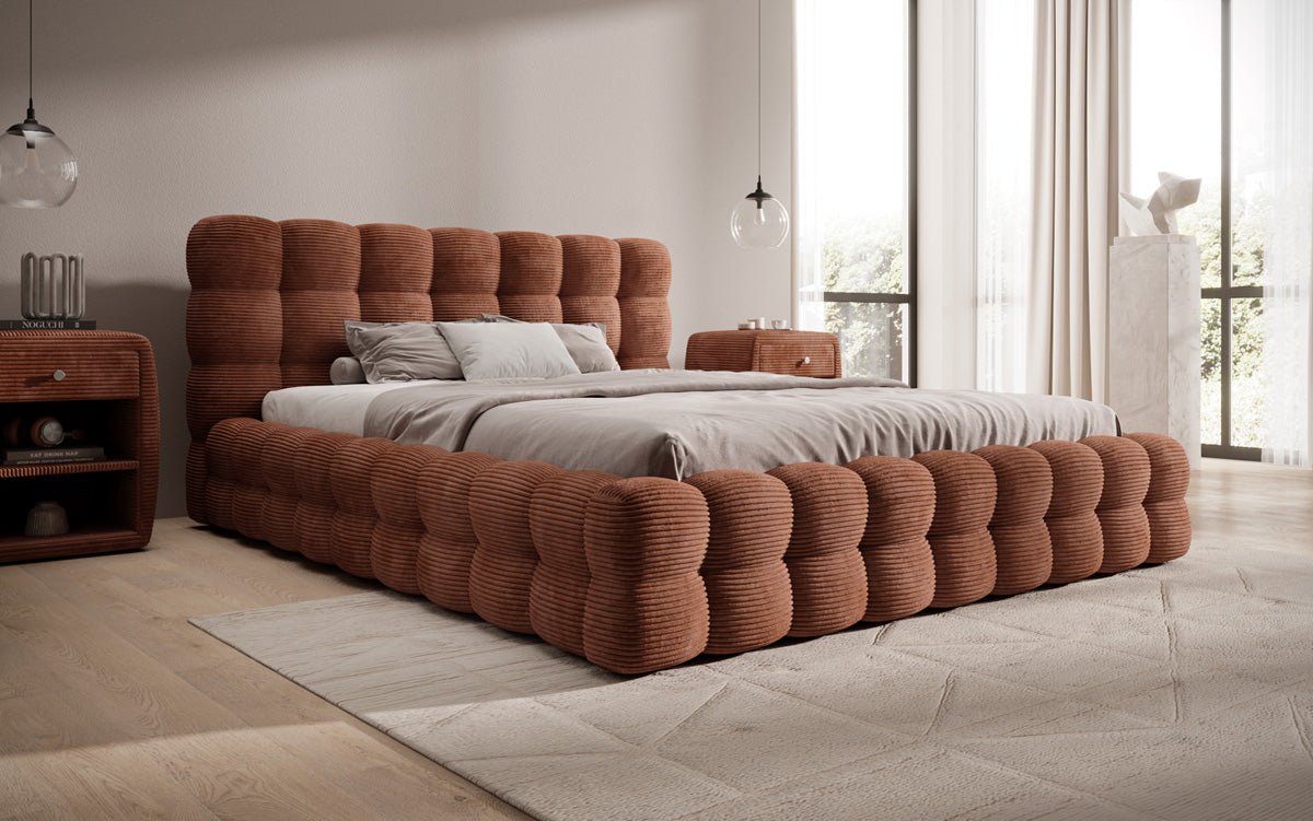 Designer Upholstered Bed Calimo in Corduroy with Storage Space
