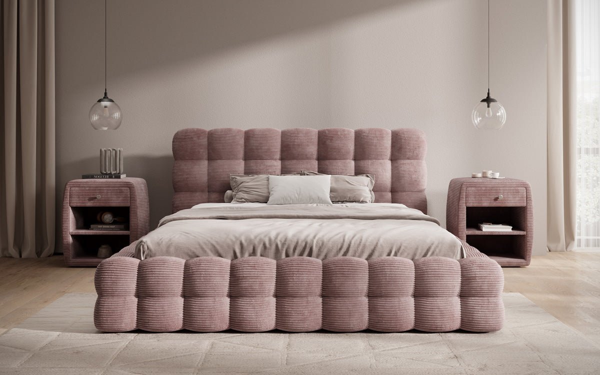 Designer Upholstered Bed Calimo in Corduroy with Storage Space
