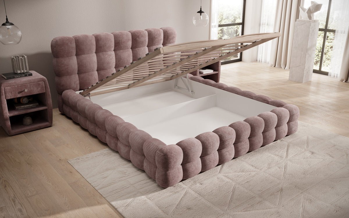 Designer Upholstered Bed Calimo in Corduroy with Storage Space
