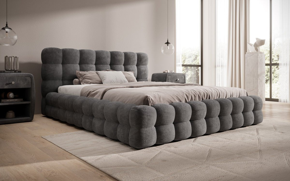 Designer Upholstered Bed Calimo in Corduroy with Storage Space