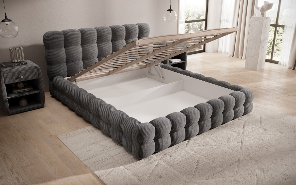 Designer Upholstered Bed Calimo in Corduroy with Storage Space