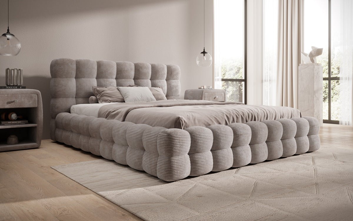 Designer Upholstered Bed Calimo in Corduroy with Storage Space