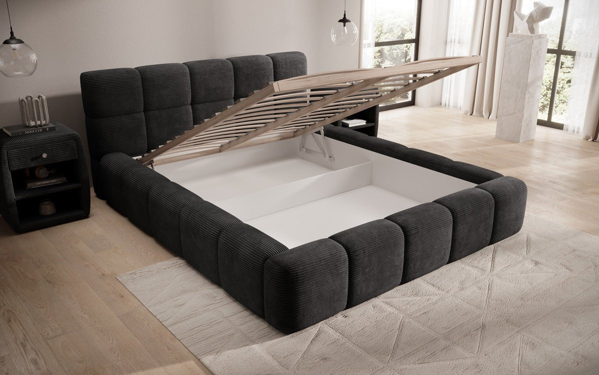 Designer Polsterbett Nox in Cord mit Stauraum