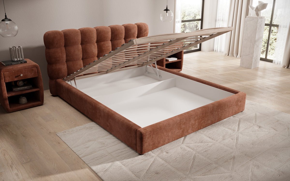 Designer Polsterbett Calivo in Cord mit Stauraum
