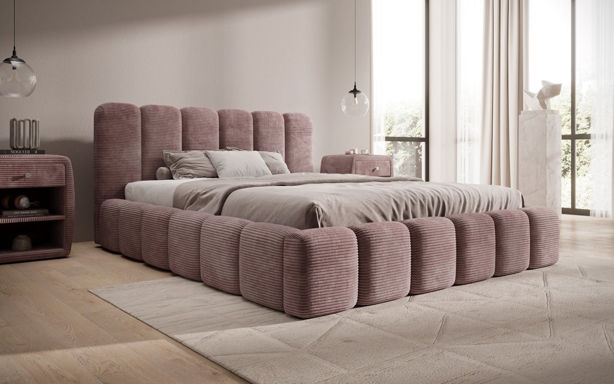 Designer Polsterbett Tevara in Cord mit Stauraum