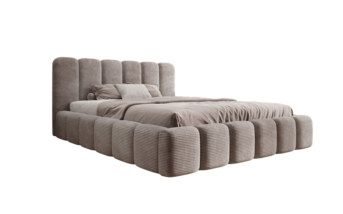 Designer Polsterbett Tevara in Cord mit Stauraum