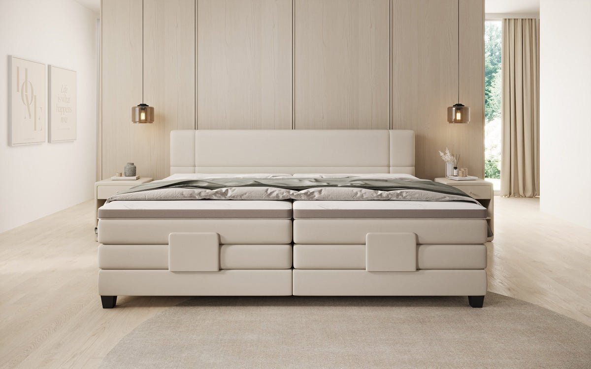 Family box spring bed Noela 220/240x200 electrically adjustable in fabric