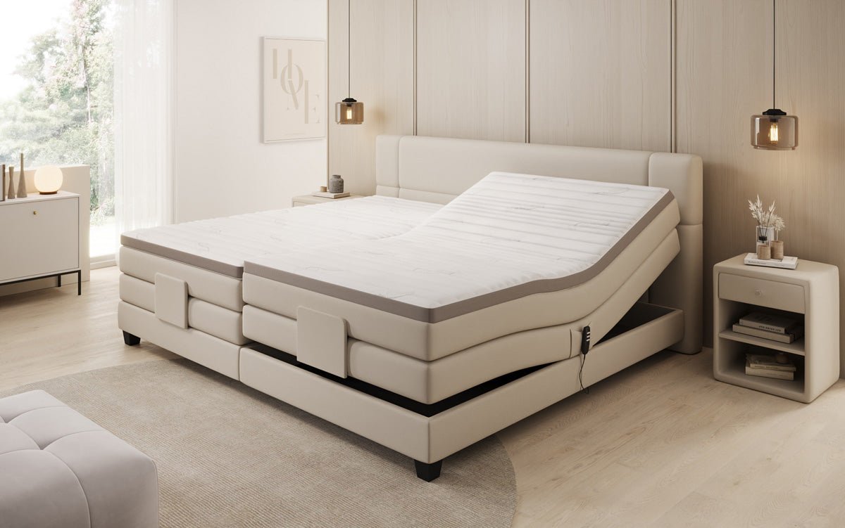 Family box spring bed Noela 220/240x200 electrically adjustable in fabric