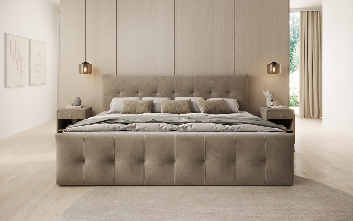Family Box Spring Bed Valenza – 220/240x200 with Storage in Velvet
