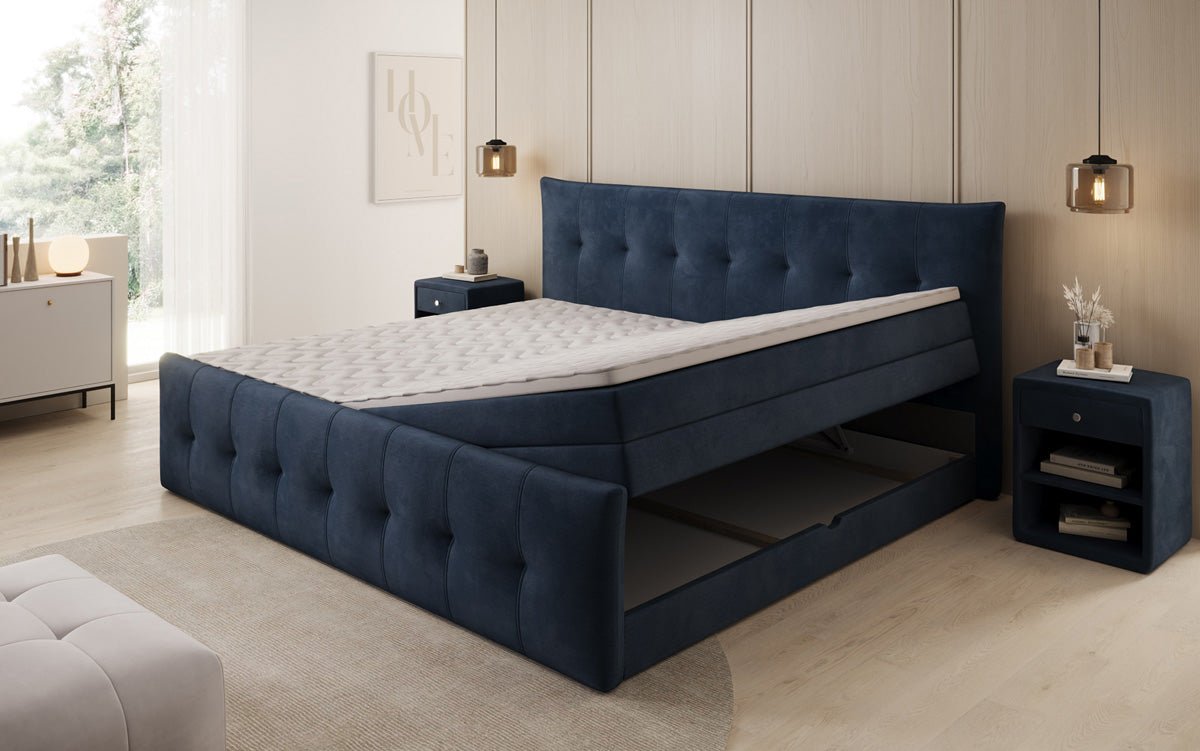 Family Box Spring Bed Valenza – 220/240x200 with Storage in Velvet