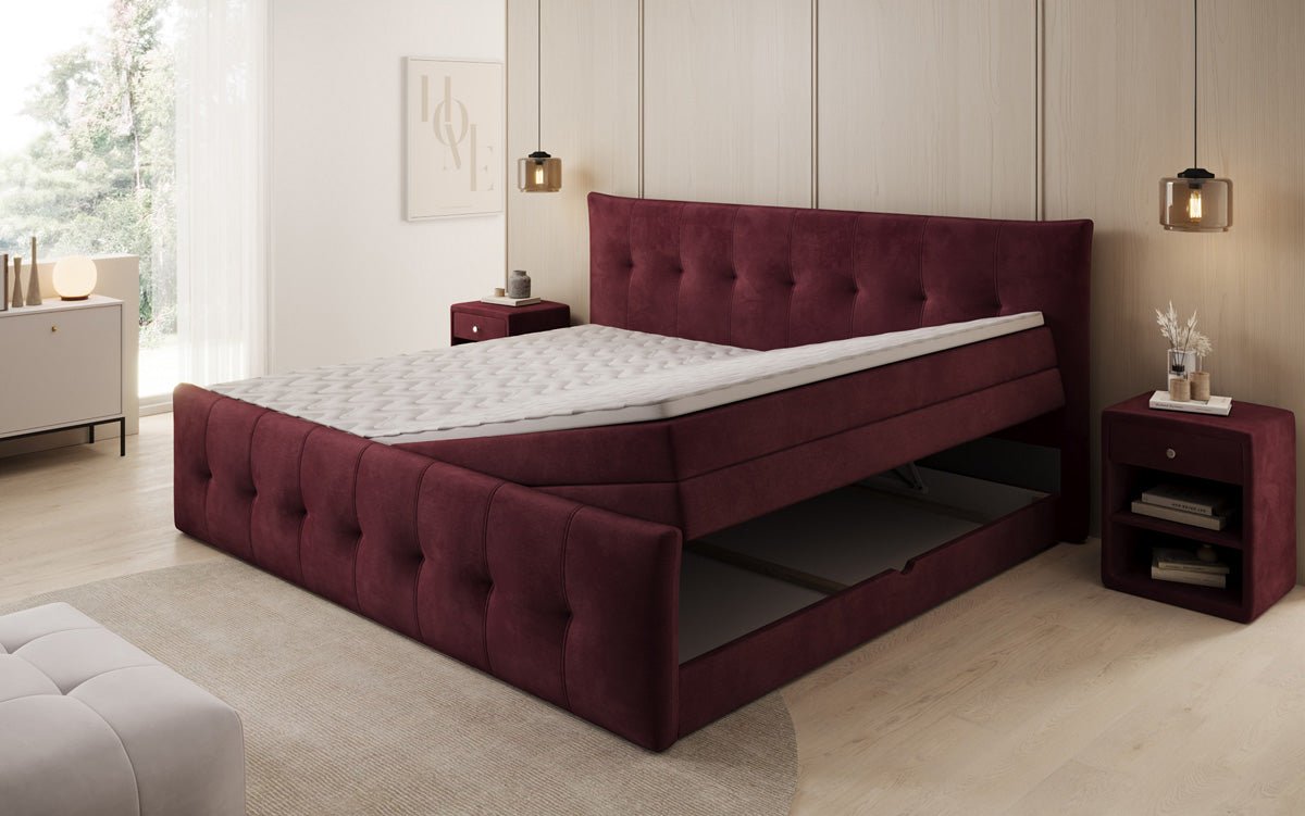 Family Box Spring Bed Valenza – 220/240x200 with Storage in Velvet