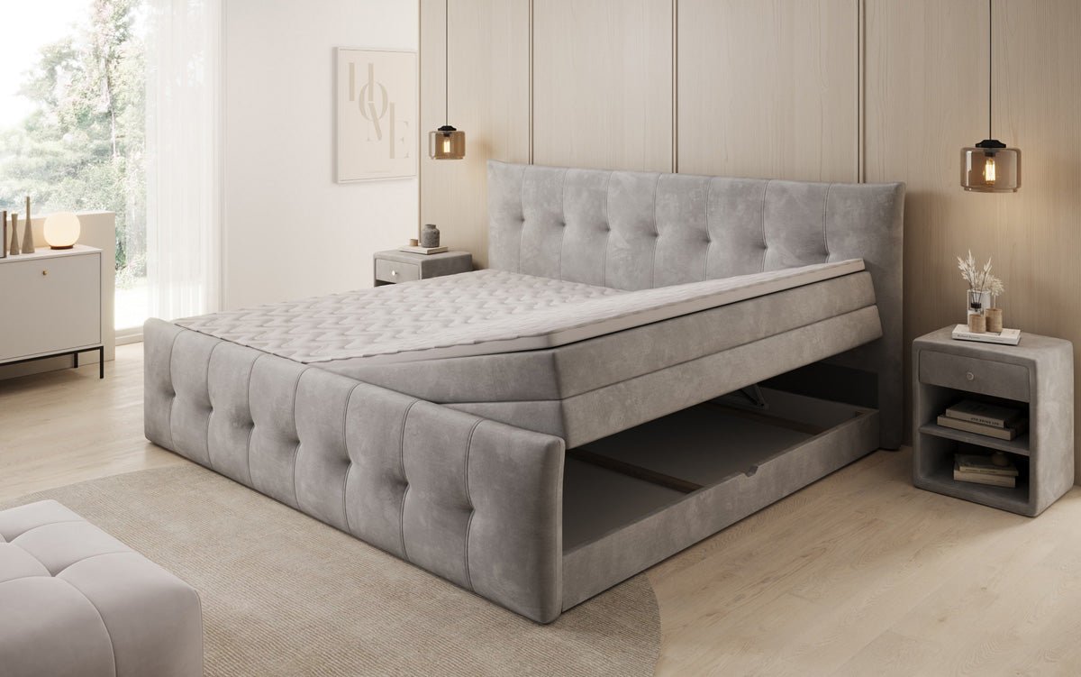 Family Box Spring Bed Valenza – 220/240x200 with Storage in Velvet