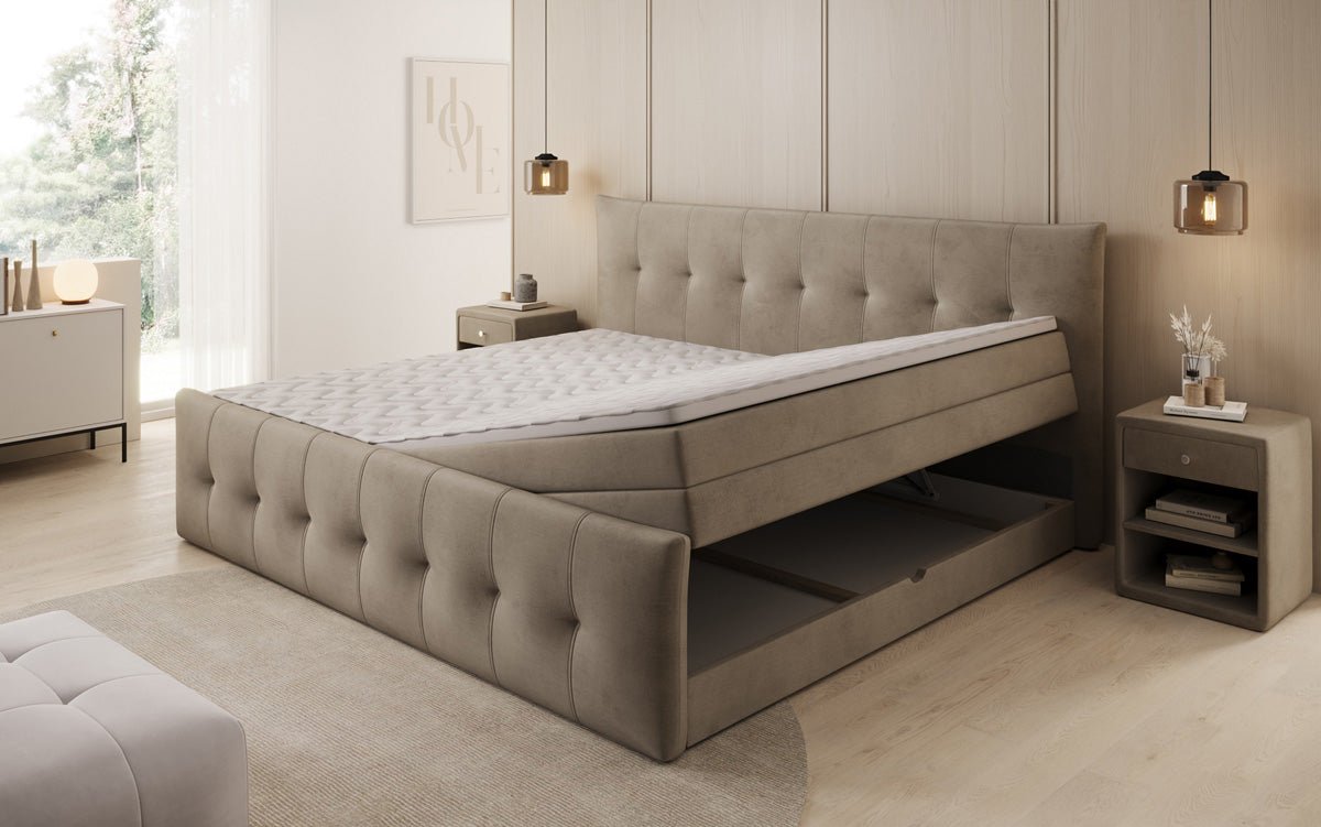 Family Box Spring Bed Valenza – 220/240x200 with Storage in Velvet