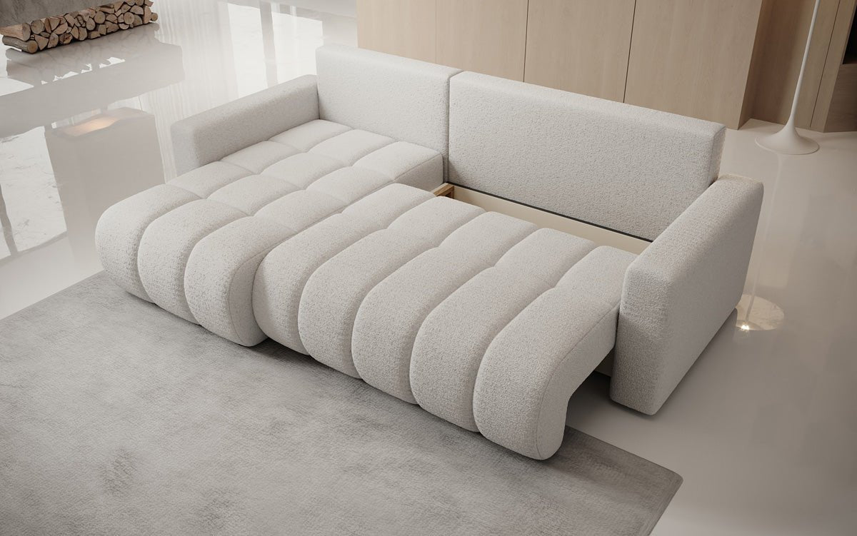 Designer Sofa Giulio L mit Schlaf- und Klappfunktion in Bouclé