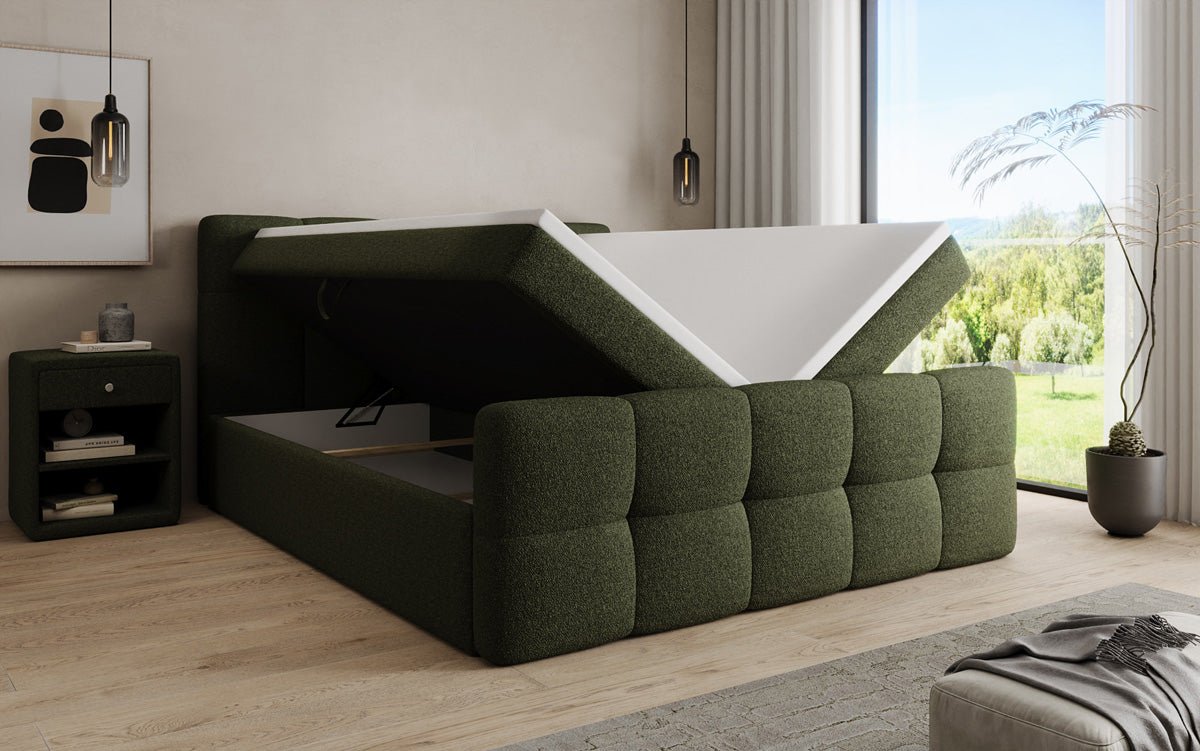 Boxspringbett Cozy in Teddy Bouclé mit Stauraum