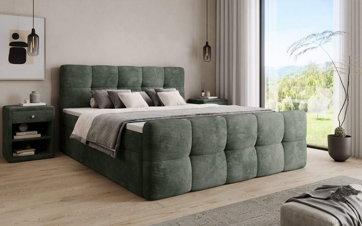 Boxspringbett Cozy in Cord mit Stauraum