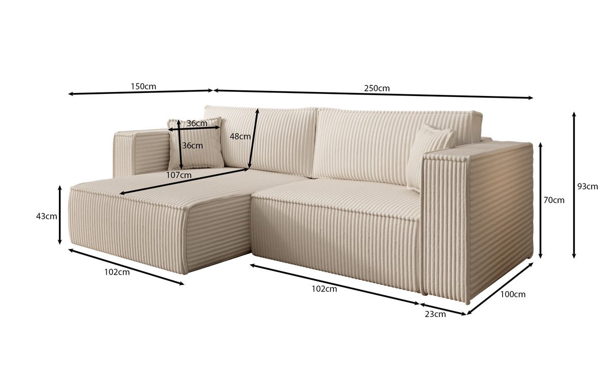 Designer sofa Paris in wide corduroy with sleeping and folding function