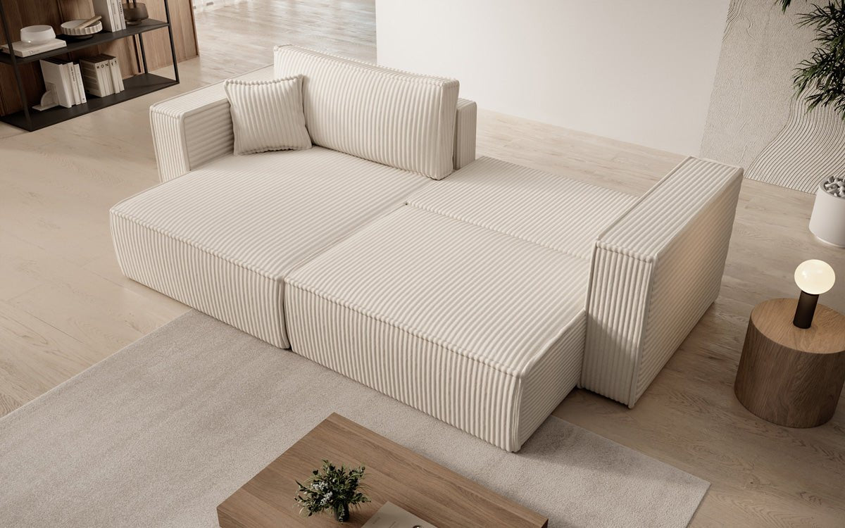 Designer sofa Paris in wide corduroy with sleeping and folding function