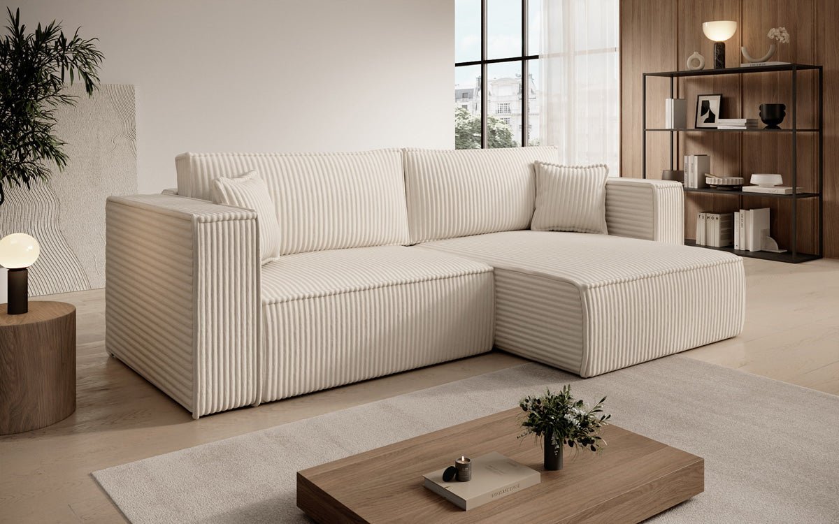 Designer sofa Paris in wide corduroy with sleeping and folding function