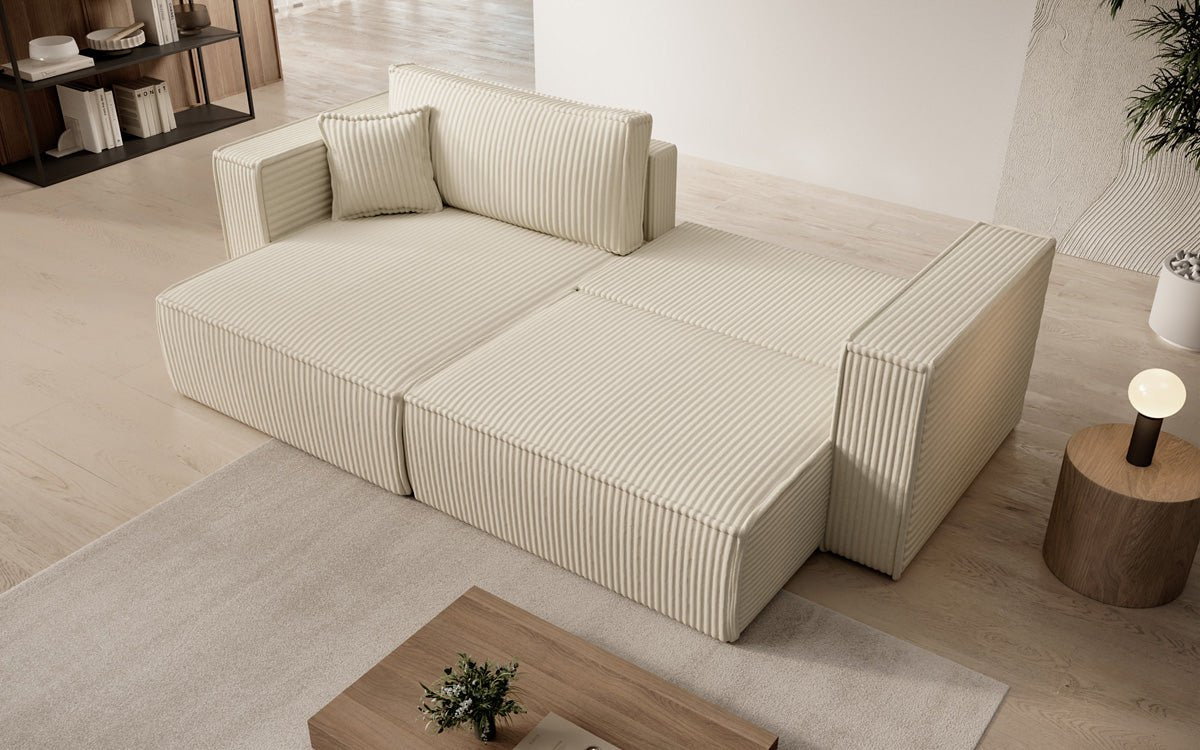 Designer sofa Paris in wide corduroy with sleeping and folding function
