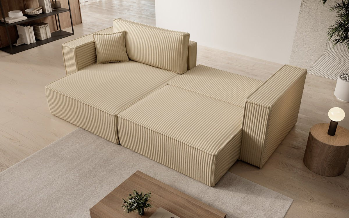 Designer sofa Paris in wide corduroy with sleeping and folding function