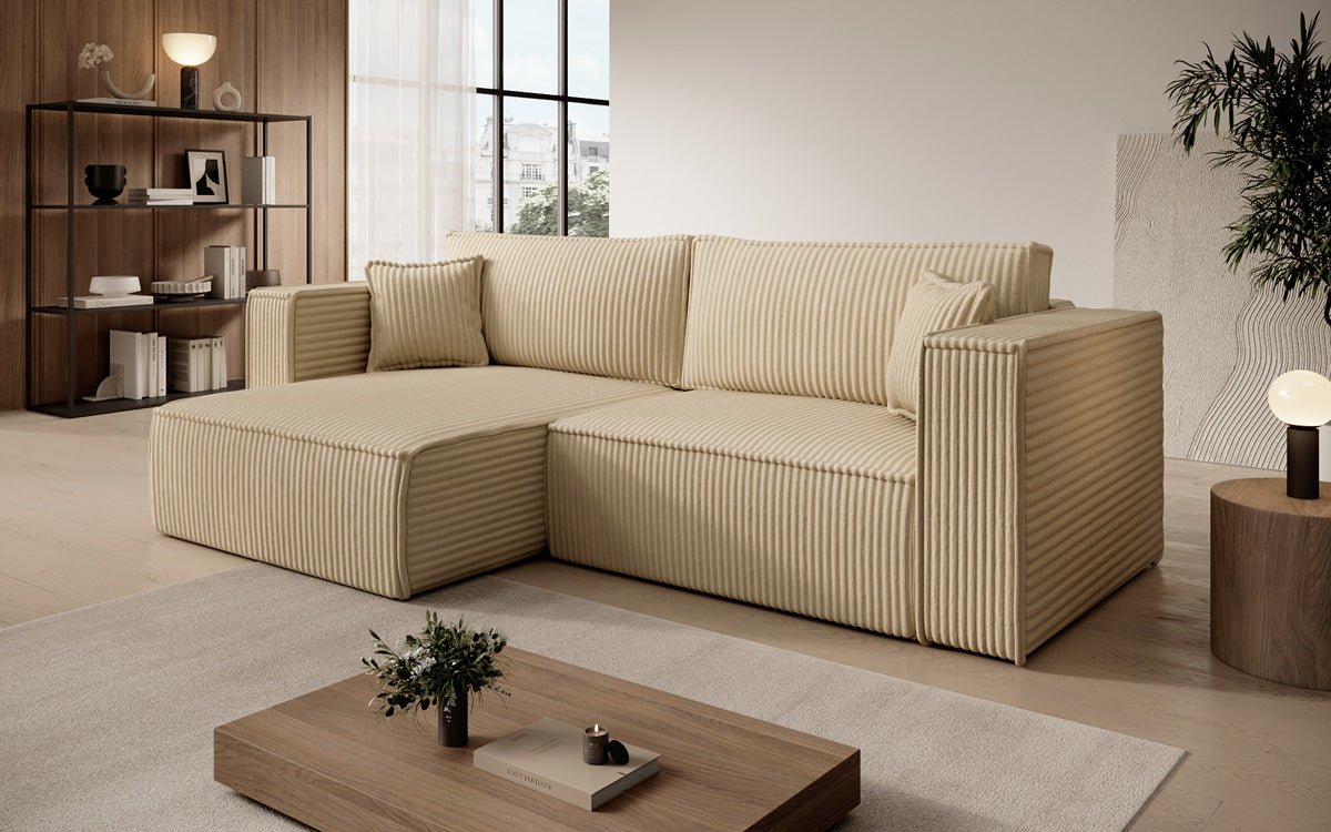 Designer sofa Paris in wide corduroy with sleeping and folding function