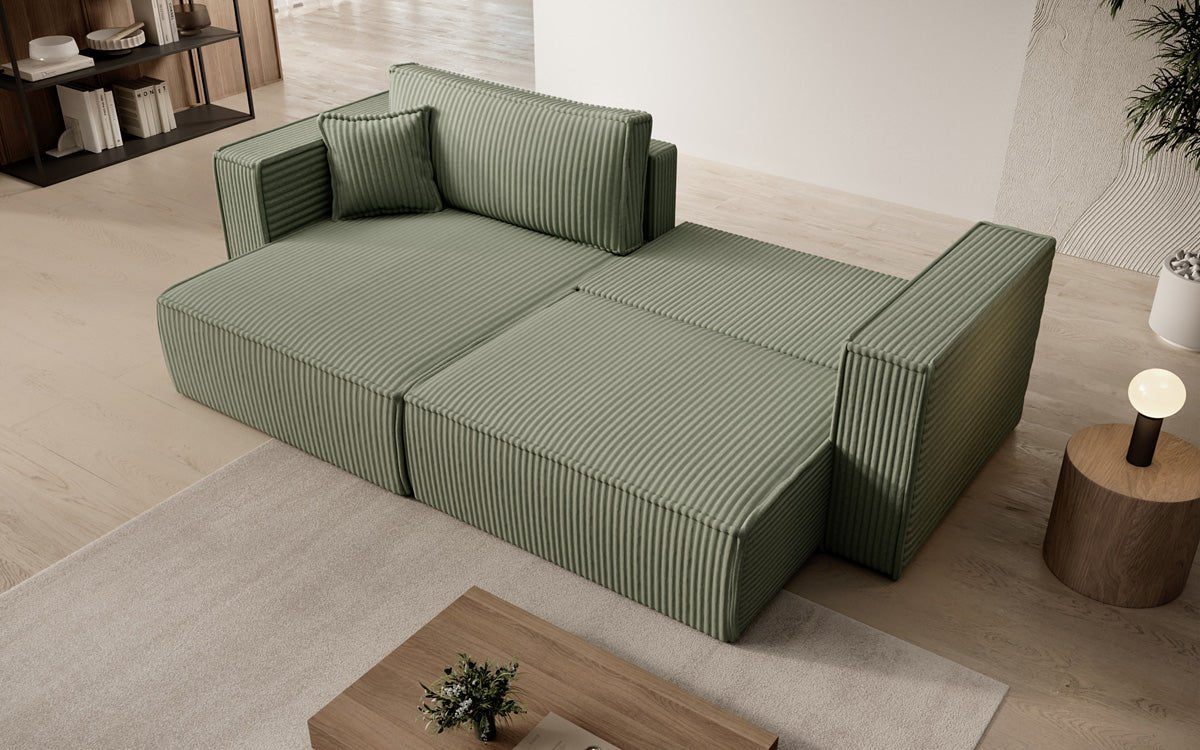 Designer sofa Paris in wide corduroy with sleeping and folding function