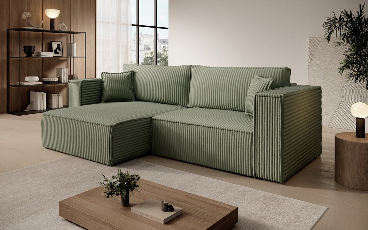 Designer sofa Paris in wide corduroy with sleeping and folding function