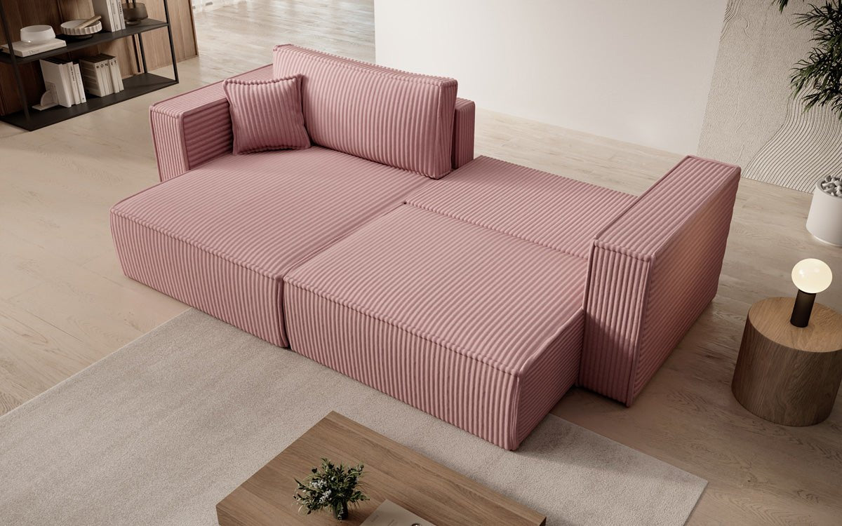 Designer sofa Paris in wide corduroy with sleeping and folding function