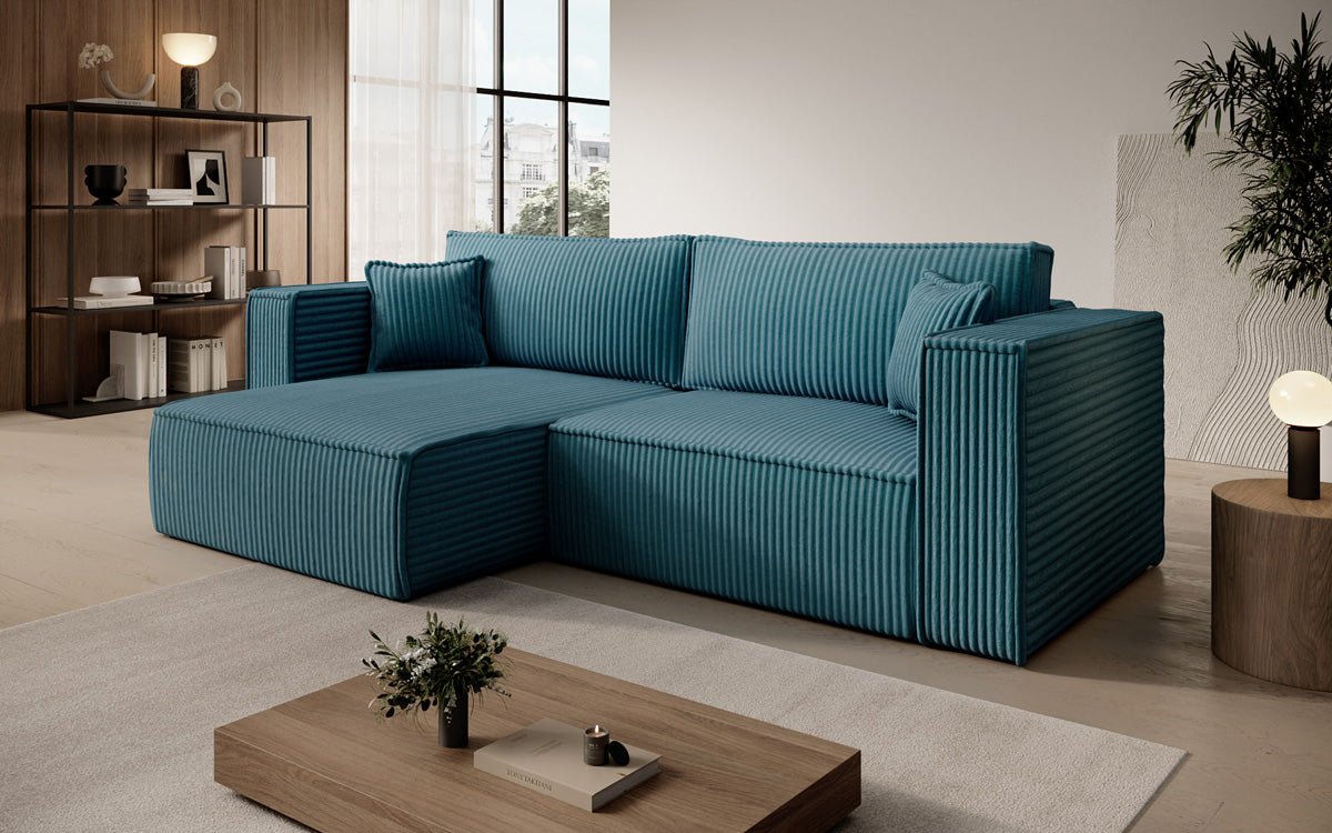 Designer sofa Paris in wide corduroy with sleeping and folding function