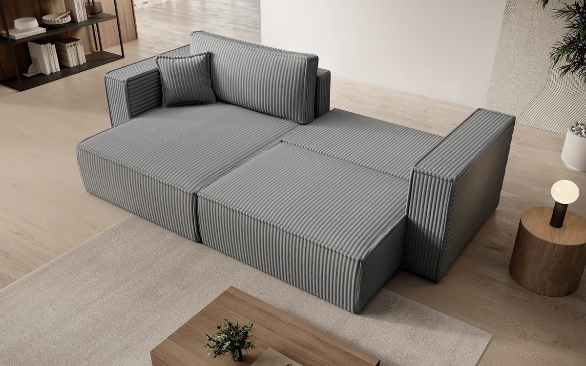Designer sofa Paris in wide corduroy with sleeping and folding function