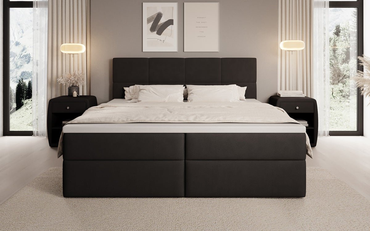 Box spring bed Levi in fabric with storage space