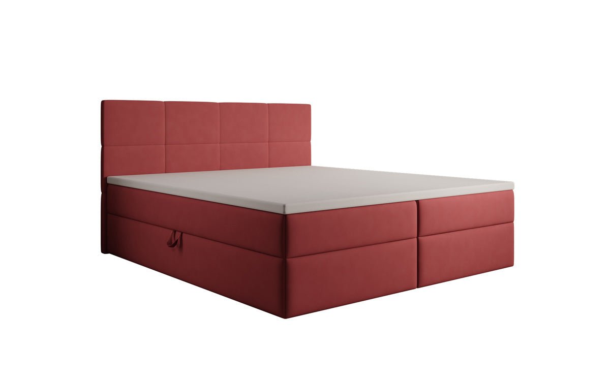 Box spring bed Levi in fabric with storage space