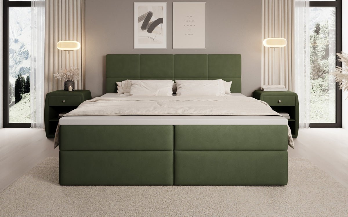 Box spring bed Levi in fabric with storage space