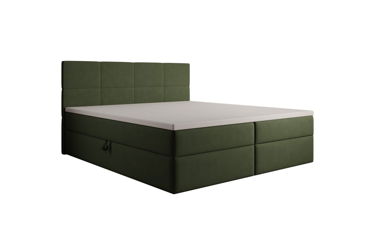 Box spring bed Levi in fabric with storage space