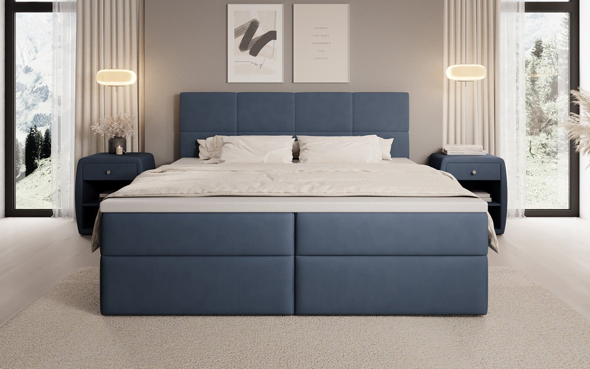 Box spring bed Levi in fabric with storage space