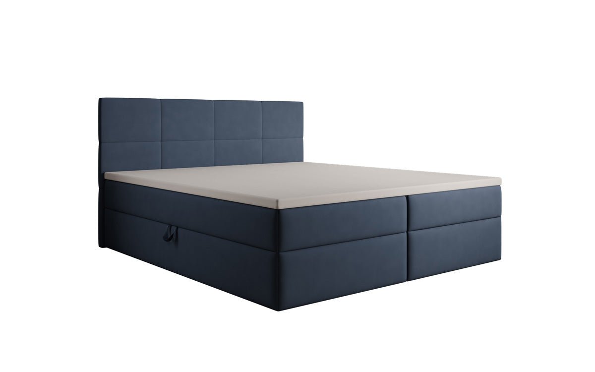Box spring bed Levi in fabric with storage space
