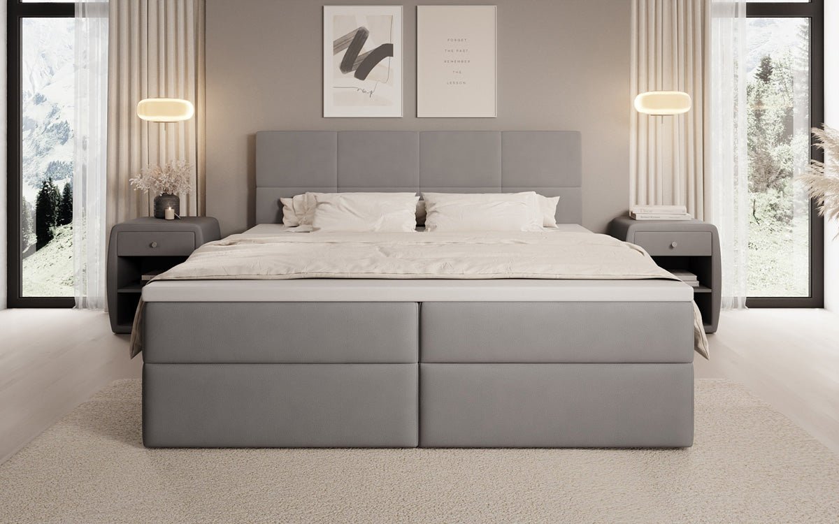 Box spring bed Levi in fabric with storage space