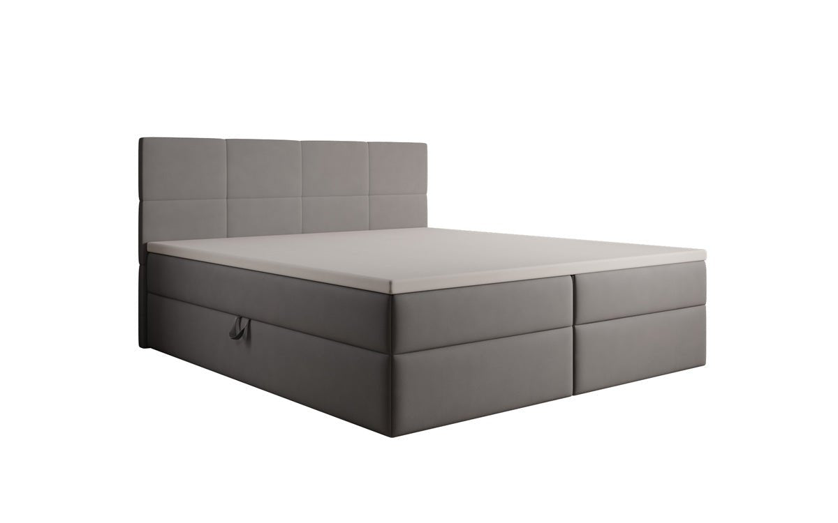 Box spring bed Levi in fabric with storage space