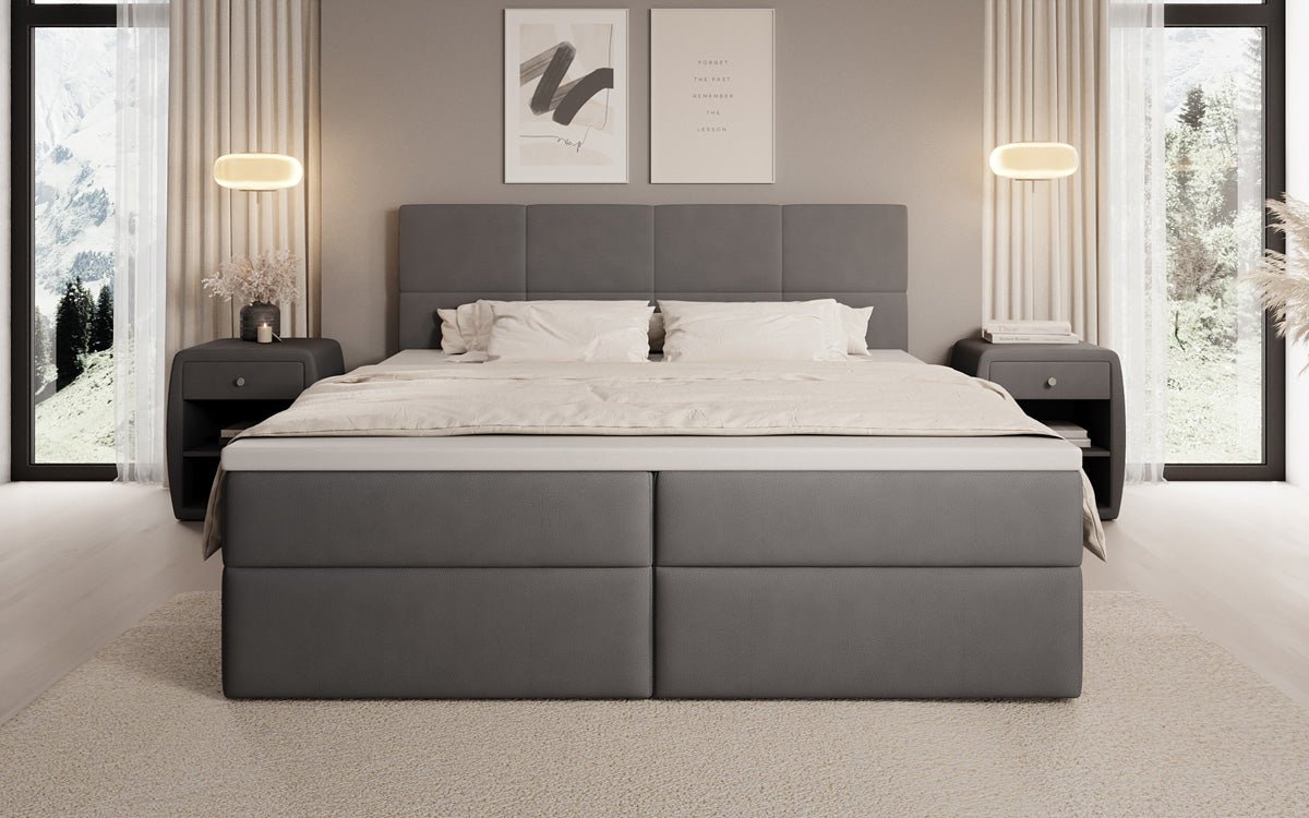 Box spring bed Levi in fabric with storage space