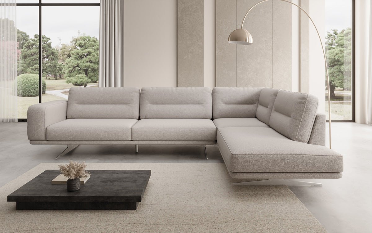 Designer L-Shaped Sofa Closed Torino in Bouclé