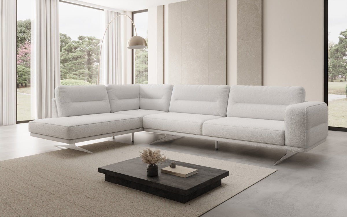 Designer L-Shaped Sofa Closed Torino in Bouclé
