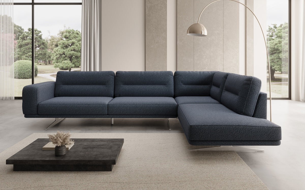 Designer L-Shaped Sofa Closed Torino in Bouclé