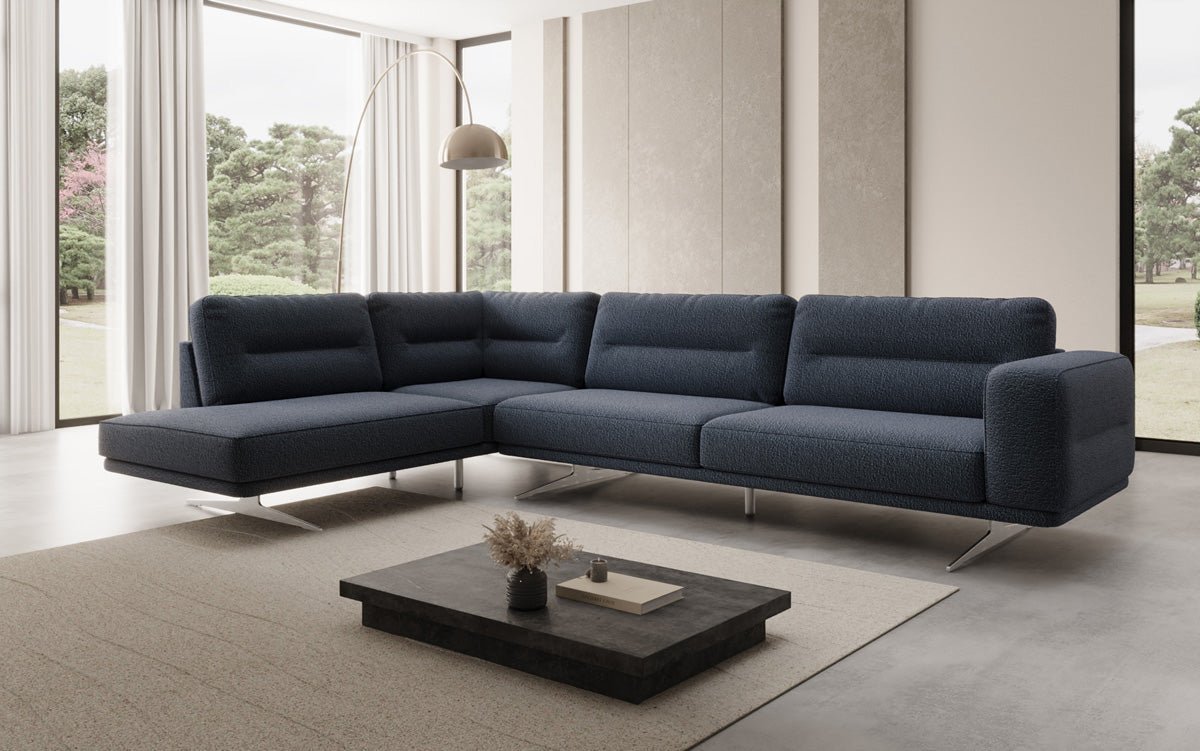 Designer L-Shaped Sofa Closed Torino in Bouclé