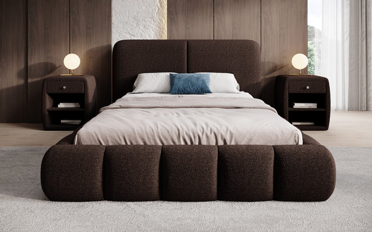 Designer Polsterbett Lolita in Bouclé mit Stauraum