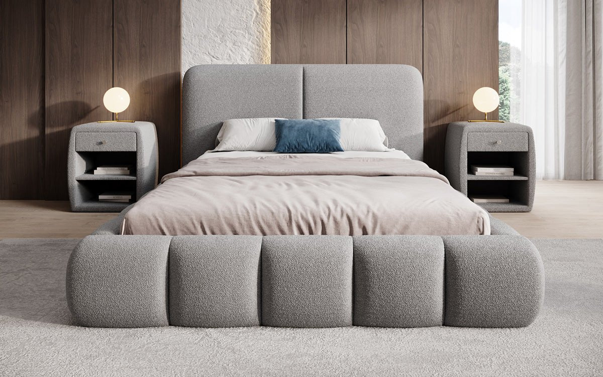 Designer Polsterbett Lolita in Bouclé mit Stauraum